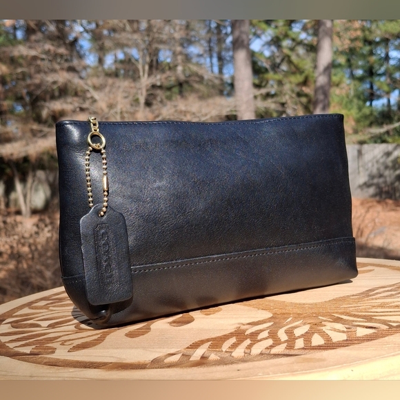 Vintage 90's Coach Black Glove Tanned Leather Large Cosmetic Bag #7172